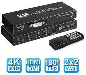 2x2 HDMI Video Wall Controller, 1080P@60Hz HDMI DVI TV Wall Processor, 4K HDMI Video Image Processor, HDMI & DVI Input with RS232, 180 Degree Rotate, Support 2x2 1x2 1x3 1x4 2X1 3x1 4x1 2x2 HDMI Video Wall Controller, 1080P@60Hz HDMI DVI TV Wall Processor, 4K HDMI Video Image Processor, HDMI & DVI Input with RS232, 180 Degree Rotate, Support 2x2 1x2 1x3 1x4 2X1 3x1 4x1