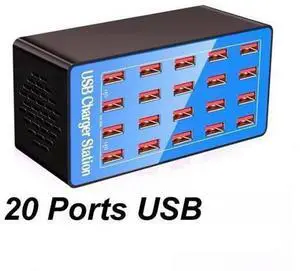 24-Port 100 watt (20 A) USB Charging Station, Travel Desktop USB Rapid Charger, Multi Ports Fast Charger Station Organizer Compatible with Smartphones, Tables, and More Devices - Blue 24-Port 100 watt (20 A) USB Charging Station, Travel Desktop USB Rapid Charger, Multi Ports Fast Charger Station Organizer Compatible with Smartphones, Tables, and More Devices - Blue