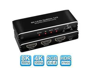 4K120Hz HDMI Splitter 1in2 Out,ESTONE 1x2 Power HDMI Splitter 2 Ports w/AC Adapter, 8Kx2K@30Hz 3D Full HD Distributor for Xbox PS5 Blu-Ray Player, HDTV Support 48Gbps, HDCP 2.3 RGB 4:4:4 4K120Hz HDMI Splitter 1in2 Out,ESTONE 1x2 Power HDMI Splitter 2 Ports w/AC Adapter, 8Kx2K@30Hz 3D Full HD Distributor for Xbox PS5 Blu-Ray Player, HDTV Support 48Gbps, HDCP 2.3 RGB 4:4:4