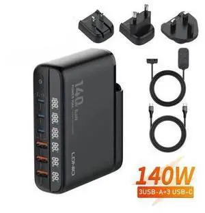 140W GaN Fast Charger 6 Port USB Type C Phone Charger Quick Charge 3.0 Power Adapter For iPhone 15 14 13 Xiaomi Samsung Desk Charger - Black 140W GaN Fast Charger 6 Port USB Type C Phone Charger Quick Charge 3.0 Power Adapter For iPhone 15 14 13 Xiaomi Samsung Desk Charger - Black