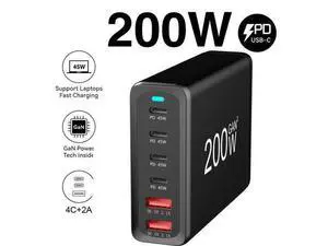 GaN 200W 6-Port USB-C USB-A Charger QC3.0 PD3.0 Type C Fast Charging Mobile Phone Charging Station for Various Brands of Mobile Phones Tablet PC GaN 200W 6-Port USB-C USB-A Charger QC3.0 PD3.0 Type C Fast Charging Mobile Phone Charging Station for Various Brands of Mobile Phones Tablet PC