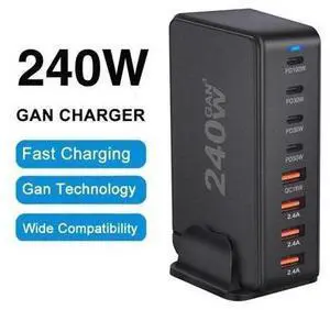 GaN 240W Fast Charger 8 Port USB A/C Charger QC3.0 PD3.0 Quick Charge for MacBook Pro/Air, Dell XPS,iPhone 15 Pro Cell Phone Charger Desk Charger Adapter GaN 240W Fast Charger 8 Port USB A/C Charger QC3.0 PD3.0 Quick Charge for MacBook Pro/Air, Dell XPS,iPhone 15 Pro Cell Phone Charger Desk Charger Adapter