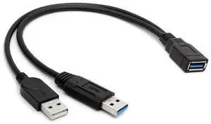 Extra Power Data Y Extension Cable USB 3.0 Female to Dual USB Type A Male Black Power Data Splitter Extension Cable Extra Power Data Y Extension Cable USB 3.0 Female to Dual USB Type A Male Black Power Data Splitter Extension Cable