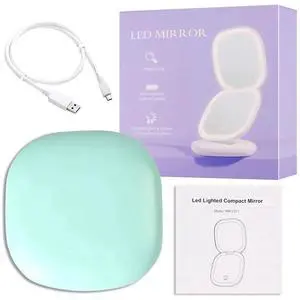 Mini Compact Led Makeup Mirror With Light 5X 10X Magnifying Double lamp Green 5X Mini Compact Led Makeup Mirror With Light 5X 10X Magnifying Double lamp Green 5X