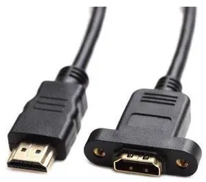HDMI Extension Cable High Speed HDMI Male to Female Extension Wire Cord HDMI Extender w/Screw Nut for Panel Mount - Gold Plated Plugs Black (1FT) HDMI Extension Cable High Speed HDMI Male to Female Extension Wire Cord HDMI Extender w/Screw Nut for Panel Mount - Gold Plated Plugs Black (1FT)