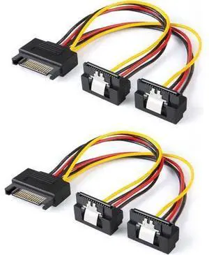 SATA Power Cable, 2-Pack 8-Inch SATA 15 Pin Male to 2XSATA 15 Pin Down Angle Female Power Splitter Cable SATA Power Cable, 2-Pack 8-Inch SATA 15 Pin Male to 2XSATA 15 Pin Down Angle Female Power Splitter Cable