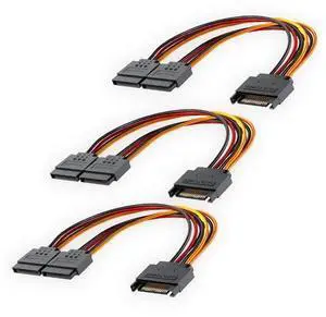 3-Pack 15 Pin SATA Power Splitter Cable, 8 Inch Sata Male to 2X Female Cable for HDDSSDOptical Drives 3-Pack 15 Pin SATA Power Splitter Cable, 8 Inch Sata Male to 2X Female Cable for HDDSSDOptical Drives