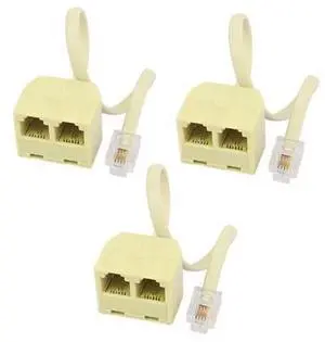 6P4C Male to Dual Female M/F Plug Cable Telephone Splitter Coupler Adapter 3pcs 6P4C Male to Dual Female M/F Plug Cable Telephone Splitter Coupler Adapter 3pcs