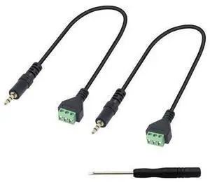 3.5mm Terminal Block Cable, 1/8 Inch TRS Stereo Solderless Screw Terminal Speaker Wire 3.5mm 3 pole Male to 3Pin Bolt Headphone Balum Patch Cord (2 Pack-32CM) 3.5mm Terminal Block Cable, 1/8 Inch TRS Stereo Solderless Screw Terminal Speaker Wire 3.5mm 3 pole Male to 3Pin Bolt Headphone Balum Patch Cord (2 Pack-32CM)