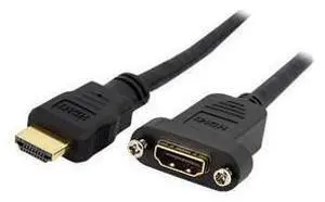 HDMI 3 ft. Black HDMI Panel Mount Cable Female to Male HDMI 3 ft. Black HDMI Panel Mount Cable Female to Male