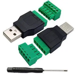 USB 2.0 A Screw Terminal Block Adapter USB 2.0 A Male to 5 Pin/Way Female Bolt Screw Shield terminals Pluggable Type Adapter Connector for Charging and Data Transfer (2Pack/Male) USB 2.0 A Screw Terminal Block Adapter USB 2.0 A Male to 5 Pin/Way Female Bolt Screw Shield terminals Pluggable Type Adapter Connector for Charging and Data Transfer (2Pack/Male)