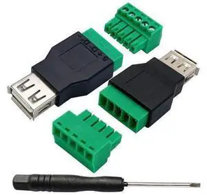 USB 2.0 A Screw Terminal Block Adapter USB 2.0 A Female to 5 Pin/Way Female Bolt Screw Shield terminals Pluggable Type Adapter Connector for Charging and Data Transfer (2 Pack/Female) USB 2.0 A Screw Terminal Block Adapter USB 2.0 A Female to 5 Pin/Way Female Bolt Screw Shield terminals Pluggable Type Adapter Connector for Charging and Data Transfer (2 Pack/Female)