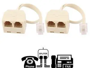 (2 Pack) Two Way Telephone Splitter,1 Male to 2 Female Converter Cable RJ11 6P4C Telephone Wall Adaptor and Separator,RJ11 6P4C 2 Way Outlet Telephone Jack Line Splitter Adapter Beige (2 Pack) Two Way Telephone Splitter,1 Male to 2 Female Converter Cable RJ11 6P4C Telephone Wall Adaptor and Separator,RJ11 6P4C 2 Way Outlet Telephone Jack Line Splitter Adapter Beige