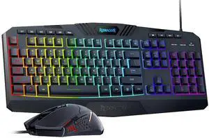 Redragon Rainbow Programmable Gaming Keyboard and Mouse Combo,USB Wired LED Backlight Gaming Mouse and Mechanical Feel Keyboard,5 Macro Record Keys,Full Size Keyboard,RGB Gaming Set,PC Bundle Redragon Rainbow Programmable Gaming Keyboard and Mouse Combo,USB Wired LED Backlight Gaming Mouse and Mechanical Feel Keyboard,5 Macro Record Keys,Full Size Keyboard,RGB Gaming Set,PC Bundle