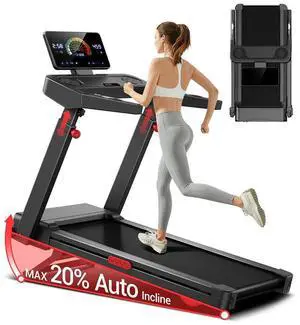 UMAY 20% Auto Incline 3.5HP Folding Treadmill, Quiet Brushless & 8.7 MPH Speed, 400lb Capacity Portable Ultra-slim Walking Pad Treadmill with Touchscreen Display,Adjustable Height for Office Home -L10 UMAY 20% Auto Incline 3.5HP Folding Treadmill, Quiet Brushless & 8.7 MPH Speed, 400lb Capacity Portable Ultra-slim Walking Pad Treadmill with Touchscreen Display,Adjustable Height for Office Home -L10