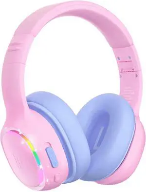 Tronsmart Kids Bluetooth Headphones with HD Mic & LED Lights, Active Noise Cancelling, 70H Playtime, Lightweight Foldable Wired/Wireless Over-Ear Headphones for PC/Tablet/Smartphone-Pink Tronsmart Kids Bluetooth Headphones with HD Mic & LED Lights, Active Noise Cancelling, 70H Playtime, Lightweight Foldable Wired/Wireless Over-Ear Headphones for PC/Tablet/Smartphone-Pink