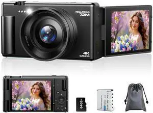 4K Digital Cameras for Photography, Compact Vlogging Camera with Flip Screen, 18X Digital Zoom YouTube Camera, Ideal for Bignners Boys Girls Black 4K Digital Cameras for Photography, Compact Vlogging Camera with Flip Screen, 18X Digital Zoom YouTube Camera, Ideal for Bignners Boys Girls Black