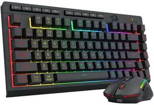 Wireless Gaming Keyboard and Mouse Combo, Bluetooth/2.4G/USB-C Wired, RGB Backlit, 75% Portable Quiet Rechargeable Macro Membrane Keyboard & 12800 DPI Mouse with Software for Win/MAC Wireless Gaming Keyboard and Mouse Combo, Bluetooth/2.4G/USB-C Wired, RGB Backlit, 75% Portable Quiet Rechargeable Macro Membrane Keyboard & 12800 DPI Mouse with Software for Win/MAC