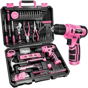127-Piece Home Tool Set with 8V Pink Cordless Drill With Portable Toolbox, Hand Tools for Home Repair, DIY Projects & Daily Use, Gift for Women & Men 127-Piece Home Tool Set with 8V Pink Cordless Drill With Portable Toolbox, Hand Tools for Home Repair, DIY Projects & Daily Use, Gift for Women & Men