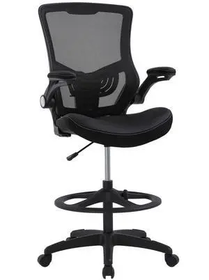 Drafting Chair Ergonomic Tall Office Chair Standing Desk Chair with Flip Up Arms Foot Rest Back Support Adjustable Height Mesh Drafting Stool, Dark Black Drafting Chair Ergonomic Tall Office Chair Standing Desk Chair with Flip Up Arms Foot Rest Back Support Adjustable Height Mesh Drafting Stool, Dark Black