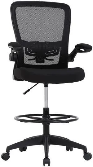 Drafting Chair Tall Office Chair Adjustable Height with Lumbar Support Flip Up Arms Footrest Mid Back Task Mesh Desk Chair Computer Chair Drafting Stool for Standing Desk (B-Black) Drafting Chair Tall Office Chair Adjustable Height with Lumbar Support Flip Up Arms Footrest Mid Back Task Mesh Desk Chair Computer Chair Drafting Stool for Standing Desk (B-Black)