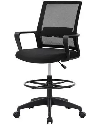 Drafting Chair Tall Office Chair Mesh Ergonomic Mid-Back Desk Chair with Adjustable Foot Ring for Executive Computer Standing Desk, Black Drafting Chair Tall Office Chair Mesh Ergonomic Mid-Back Desk Chair with Adjustable Foot Ring for Executive Computer Standing Desk, Black