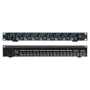 8-Channel Headphone Mixing Distribution Amplifier, Mountable High-Power Headphone Splitter Amp with Mono/Stereo Modes, 16 Headphone Outs, LED Meters for Studio & Live Sound Monitoring 8-Channel Headphone Mixing Distribution Amplifier, Mountable High-Power Headphone Splitter Amp with Mono/Stereo Modes, 16 Headphone Outs, LED Meters for Studio & Live Sound Monitoring