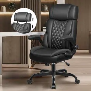 Office Chair Flip Up Arms, Executive Leather Office Chair Ergonomic Desk Chair with Lumbar Support, Adjustable Headrest, Computer Chair Home Office Desk Chair with Rocking Function Office Chair Flip Up Arms, Executive Leather Office Chair Ergonomic Desk Chair with Lumbar Support, Adjustable Headrest, Computer Chair Home Office Desk Chair with Rocking Function
