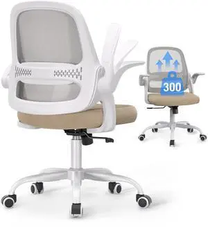Ergonomic Mesh Office Chair for Home Office, Flip-Up Arms, Breathable Mesh Back & Thick Seat Cushion, Swivel Rolling Computer Desk Chair BIFMA Certified, Supports 300 lbs (White Frame/Beige Seat) Ergonomic Mesh Office Chair for Home Office, Flip-Up Arms, Breathable Mesh Back & Thick Seat Cushion, Swivel Rolling Computer Desk Chair BIFMA Certified, Supports 300 lbs (White Frame/Beige Seat)