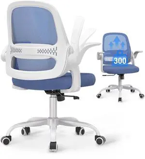 Ergonomic Mesh Office Chair for Home Office, Flip-Up Arms, Breathable Mesh Back & Thick Seat Cushion, Swivel Rolling Computer Desk Chair BIFMA Certified, Supports 300 lbs (White Frame/Blue Seat) Ergonomic Mesh Office Chair for Home Office, Flip-Up Arms, Breathable Mesh Back & Thick Seat Cushion, Swivel Rolling Computer Desk Chair BIFMA Certified, Supports 300 lbs (White Frame/Blue Seat)