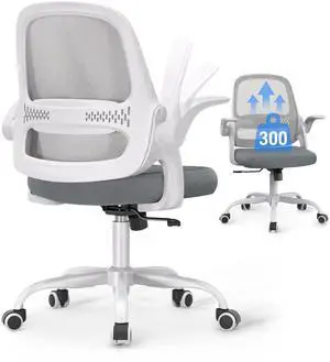 Ergonomic Mesh Office Chair for Home Office, Flip-Up Arms, Breathable Mesh Back & Thick Seat Cushion, Swivel Rolling Computer Desk Chair BIFMA Certified, Supports 300 lbs (White Frame/Gray Seat) Ergonomic Mesh Office Chair for Home Office, Flip-Up Arms, Breathable Mesh Back & Thick Seat Cushion, Swivel Rolling Computer Desk Chair BIFMA Certified, Supports 300 lbs (White Frame/Gray Seat)