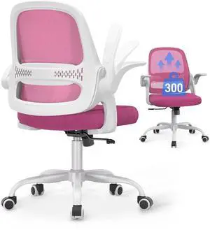 Ergonomic Mesh Office Chair for Home Office, Flip-Up Arms, Breathable Mesh Back & Thick Seat Cushion, Swivel Rolling Computer Desk Chair BIFMA Certified, Supports 300 lbs (White Frame/Pink Seat) Ergonomic Mesh Office Chair for Home Office, Flip-Up Arms, Breathable Mesh Back & Thick Seat Cushion, Swivel Rolling Computer Desk Chair BIFMA Certified, Supports 300 lbs (White Frame/Pink Seat)