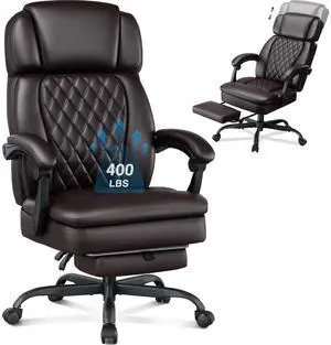 400lbs Executive Office Chair with Foot Rest for Heavy People, Ergonomic Big and Tall Desk Chair with Adjustable Headrest, High Back PU Leather Comfy Heavy Duty Computer Chair 400lbs Executive Office Chair with Foot Rest for Heavy People, Ergonomic Big and Tall Desk Chair with Adjustable Headrest, High Back PU Leather Comfy Heavy Duty Computer Chair