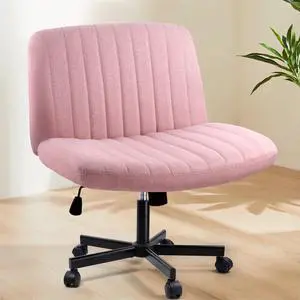 Criss Cross Chair, Fabric Armless Cross Legged Home Office Chair for Vanity, Wide Seat Swivel Criss Cross Desk Chair, Height Adjustable Vanity Chair with Wheels and Back, Pink Criss Cross Chair, Fabric Armless Cross Legged Home Office Chair for Vanity, Wide Seat Swivel Criss Cross Desk Chair, Height Adjustable Vanity Chair with Wheels and Back, Pink