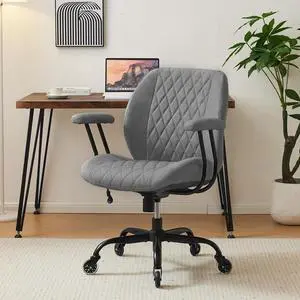 Modern Ergonomic Office Desk Chair, Grey Leather with Lumbar Support, Adjustable Height, Swivel, Armrests, for Office, Gaming, Reading, Relaxing Modern Ergonomic Office Desk Chair, Grey Leather with Lumbar Support, Adjustable Height, Swivel, Armrests, for Office, Gaming, Reading, Relaxing