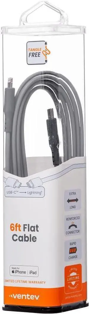 USB-C to Lightning High-Speed Tangle-Free Flat Cable for iPhone 1-14 AirPods iPads and More Devices (6 Foot Gray) USB-C to Lightning High-Speed Tangle-Free Flat Cable for iPhone 1-14 AirPods iPads and More Devices (6 Foot Gray)