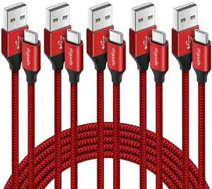 USB A to USB C Cable 5-Pack (3/3/6/6/10 ft) Fast Charging Type C Charger Cord for iPhone 17 16 15 Pro Max Plus Air Galaxy S25 S24 S23 S22 S21 S20 A56 A17 A16 Pixel Moto G Red USB A to USB C Cable 5-Pack (3/3/6/6/10 ft) Fast Charging Type C Charger Cord for iPhone 17 16 15 Pro Max Plus Air Galaxy S25 S24 S23 S22 S21 S20 A56 A17 A16 Pixel Moto G Red