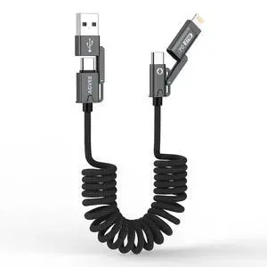 3ft 4-in-1 Coiled Multi USB C Charging Cable Secure-Slide No-Loss Adapters Slim Tips Fit Thick Cases Lightning End Reinforced PD 60W for iPhone Carplay iPad Black 3ft 4-in-1 Coiled Multi USB C Charging Cable Secure-Slide No-Loss Adapters Slim Tips Fit Thick Cases Lightning End Reinforced PD 60W for iPhone Carplay iPad Black