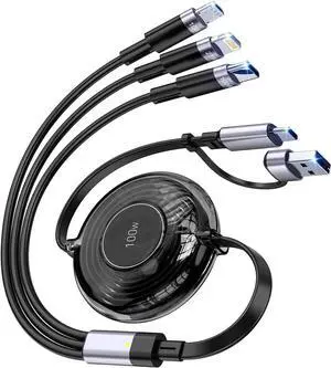 100W Multi USB Charging Cable 6-in-1 Retractable USB C/Lightning/Micro Multi Charger Cords for iPhones iPads MacBook Tablets Galaxy Note & More - 4Ft/1.2M 5A Fast Charging Portable Black 100W Multi USB Charging Cable 6-in-1 Retractable USB C/Lightning/Micro Multi Charger Cords for iPhones iPads MacBook Tablets Galaxy Note & More - 4Ft/1.2M 5A Fast Charging Portable Black
