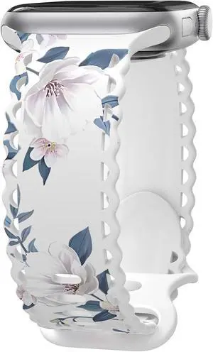 Flower Lace Band Compatible with Watch Band 40mm 44mm 46mm 41mm 45mm 38mm 42mm 49mm Women Soft Silicone Floral Print Sport Replacement Strap for iWatch Series Ultra 11 10 9 8 7 6 5 4 3 2 1 SE Flower Lace Band Compatible with Watch Band 40mm 44mm 46mm 41mm 45mm 38mm 42mm 49mm Women Soft Silicone Floral Print Sport Replacement Strap for iWatch Series Ultra 11 10 9 8 7 6 5 4 3 2 1 SE