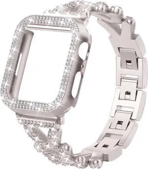 Rhinestones Encrusted Metal Bracelet and Case Compatible with Watch Bands 38mm-49mm (Series 11/1/SE/Ultra 2)- Bling Gold Womens Jewelry Strap Luxury iWatch Bracelet with Screen Protector Rhinestones Encrusted Metal Bracelet and Case Compatible with Watch Bands 38mm-49mm (Series 11/1/SE/Ultra 2)- Bling Gold Womens Jewelry Strap Luxury iWatch Bracelet with Screen Protector