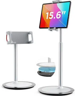 iPad Stand for Desk - Tablet Holder Extra-Height 360° Rotating Adjustable Aluminum Alloy Cradle for 4.7-15.6 iPhone Kindle Portable Monitor (Silver) iPad Stand for Desk - Tablet Holder Extra-Height 360° Rotating Adjustable Aluminum Alloy Cradle for 4.7-15.6 iPhone Kindle Portable Monitor (Silver)