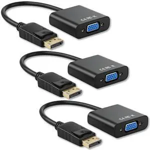 DisplayPort (DP) to VGA Adapter Gold-Plated 1080P@60Hz (Male to Female) for Laptop Desktop PC Monitor & More(3 Pack) DisplayPort (DP) to VGA Adapter Gold-Plated 1080P@60Hz (Male to Female) for Laptop Desktop PC Monitor & More(3 Pack)