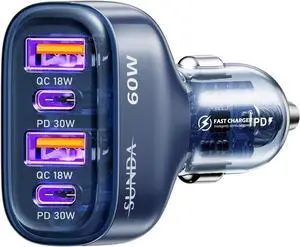 60W USB C Fast Car Charger 4-Ports Car Charger Adapter Dual Type C PD30W/PPS30W Compatible with iPhone17/16 Pro/Max/iPhone15/Galaxy/S25 Dual USB-A 18W QC3.0 for Android(Blue) 60W USB C Fast Car Charger 4-Ports Car Charger Adapter Dual Type C PD30W/PPS30W Compatible with iPhone17/16 Pro/Max/iPhone15/Galaxy/S25 Dual USB-A 18W QC3.0 for Android(Blue)