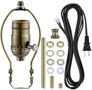 Lamp Rewire Kit - 3-Way Socket With Matching Cord and Harp Set for Table or Floor Lamp Repair Essential Hardware for DIY Design (Antique Brass 1) Lamp Rewire Kit - 3-Way Socket With Matching Cord and Harp Set for Table or Floor Lamp Repair Essential Hardware for DIY Design (Antique Brass 1)