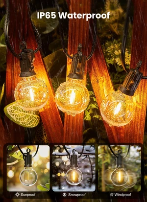 Outdoor String Lights, 50FT 52 LED Bulbs Connectable Patio Lights (2 Spare) G40 Outside Vintage Hanging Light for Backyard Bistro Balcony Porch Christmas Party Wedding, E12, 2200K, Black Outdoor String Lights, 50FT 52 LED Bulbs Connectable Patio Lights (2 Spare) G40 Outside Vintage Hanging Light for Backyard Bistro Balcony Porch Christmas Party Wedding, E12, 2200K, Black