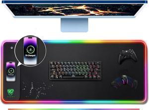TopMade XL Mouse Pad With Wireless Charging – 31.5x11.8 Inch RGB Gaming Desk Mat, 13 Lighting Modes, Magnetic Charging For IPhone & Qi Devices, Waterproof, Non-Slip