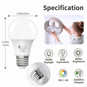 A19 LED Light Bulbs,60 Watt Equivalent,Daylight 5000K,12-Packs E26 Base,Efficient 9W,800 Lumens Non-Dimmable LED Bulbs,15000 Hours, Ideal for Bedroom Living Room A19 LED Light Bulbs,60 Watt Equivalent,Daylight 5000K,12-Packs E26 Base,Efficient 9W,800 Lumens Non-Dimmable LED Bulbs,15000 Hours, Ideal for Bedroom Living Room