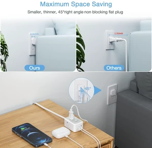 Small Flat Plug Power Strip, Ultra Thin Extension Cord 10 ft, Grey 3 AC Outlets with 3 USB Ports (1 USB C), Wall Outlet Extender, NO Surge Protection, for Cruise Travel Office Dorm Essentials Small Flat Plug Power Strip, Ultra Thin Extension Cord 10 ft, Grey 3 AC Outlets with 3 USB Ports (1 USB C), Wall Outlet Extender, NO Surge Protection, for Cruise Travel Office Dorm Essentials