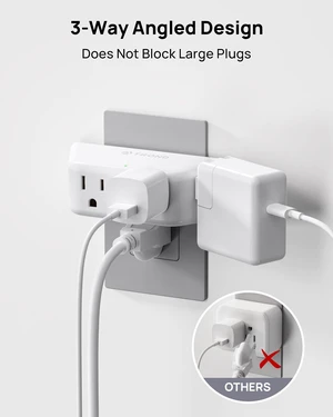 Multi Plug Outlet Extender 2 Pack, Surge Protector Outlet, White 4 Grounded Sockets, 3 Way Angled Plug Splitter, Space-Saving, 900J, Multiple Wall Adapter for Home Office Travel Dorm Room Multi Plug Outlet Extender 2 Pack, Surge Protector Outlet, White 4 Grounded Sockets, 3 Way Angled Plug Splitter, Space-Saving, 900J, Multiple Wall Adapter for Home Office Travel Dorm Room